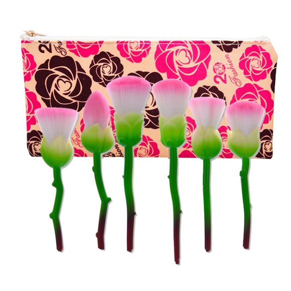 6-Piece Set: Floral  Makeup Brush Set Premium Synthetic Brushes - Gradient Green - Picture 1 of 3